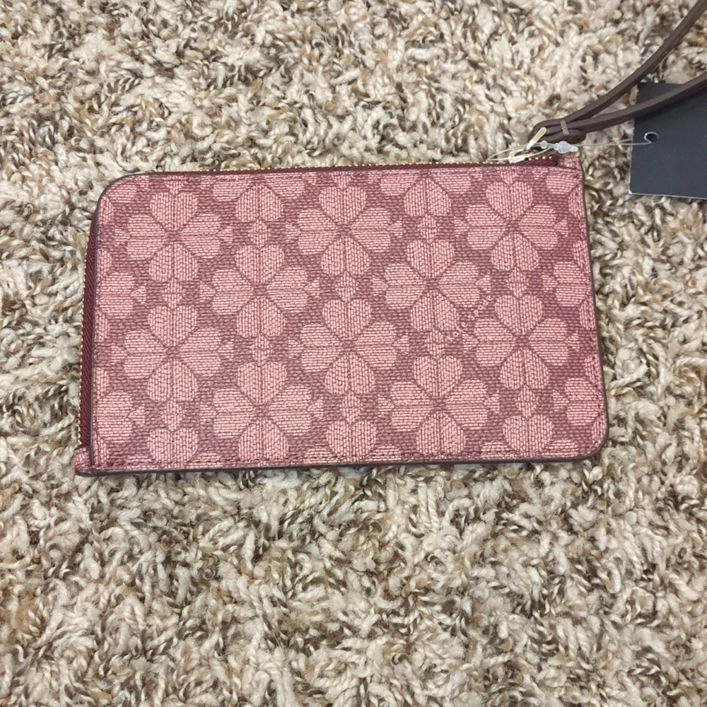 Kate Spade Lucy small floral grenache Spade logo zip wristlet wallet - Picture 7 of 11